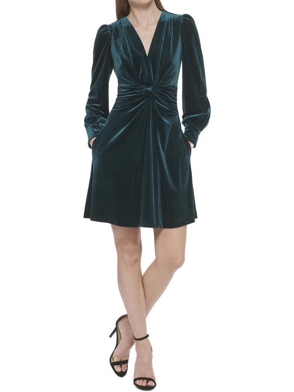 Vince Camuto Velvet Twist-Front Fit-and-Flare Dress - Picture 7 of 8